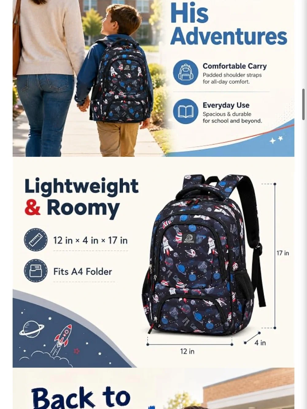 Black Space-Print Backpack